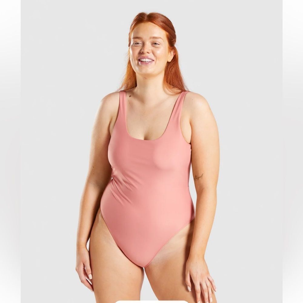Gymshark Cotton Square Neck Bodysuit Pink/Peach Muscle Fit Women’s Size XL NEW